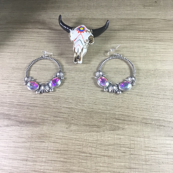 Multicolored Squash Blossom Silver and Pink Jewelry Necklace Earrings Set - Picture 6 of 7